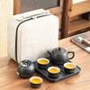 Black pottery kung fu tea set, small set, household living room, modern Japanese simple office guest tea tray, teapot