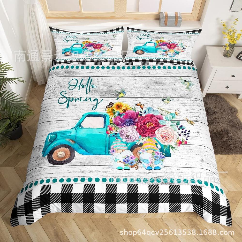White Beard Old Man Bed Three-Piece Set, Quilt Cover 3D Digital Printing Three-Piece Set 135*200