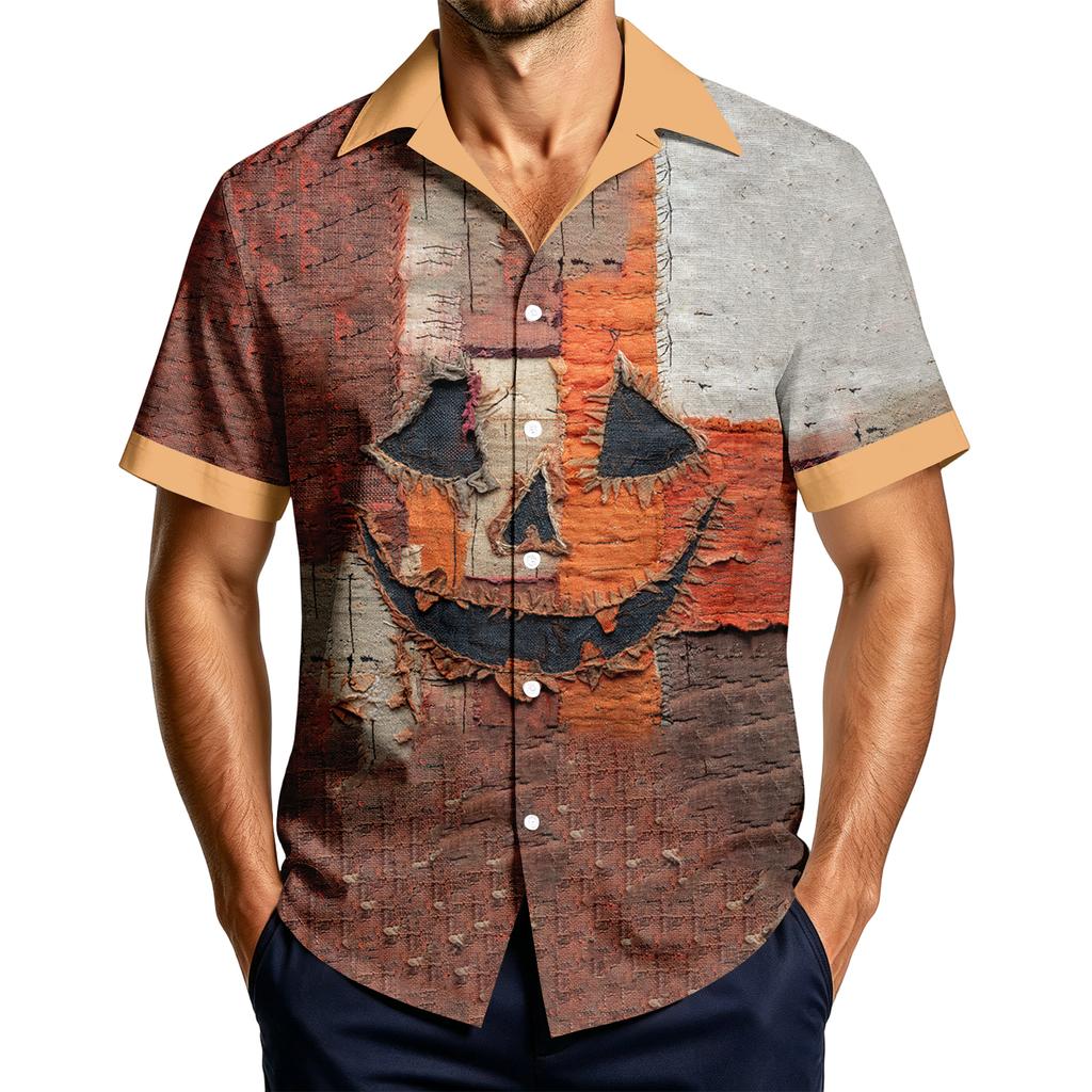 Men's Casual Short Sleeve Halloween Print Shirt