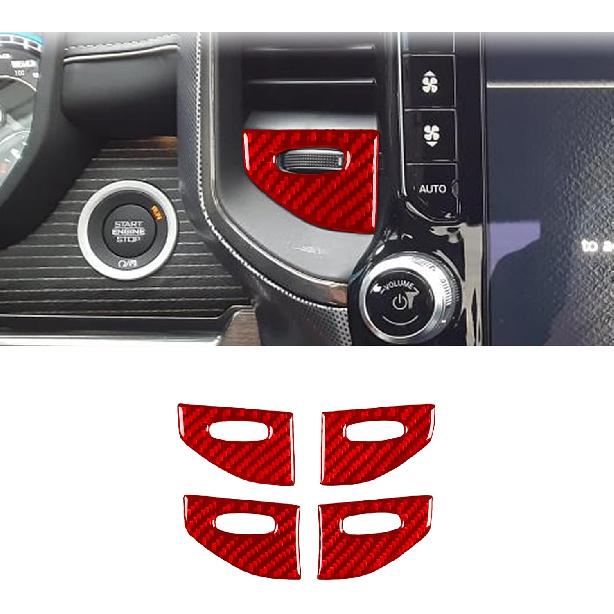 4pcs Carbon Fiber Car Window Lift Switch Cover Stickers Compatible with Dodge RAM 1500/2500/3500 2019-2023 Crew Cab, Door Glass Control Panel Trim