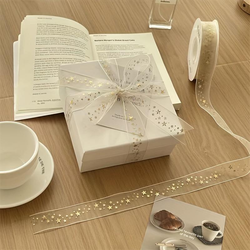 

Golden Foil Star Ribbon - Satin Gift Wrap Cord with Plastic-Coated Golden Stars for DIY Crafts, Decorative Binding & Exquisite Gift Packaging 10 yards