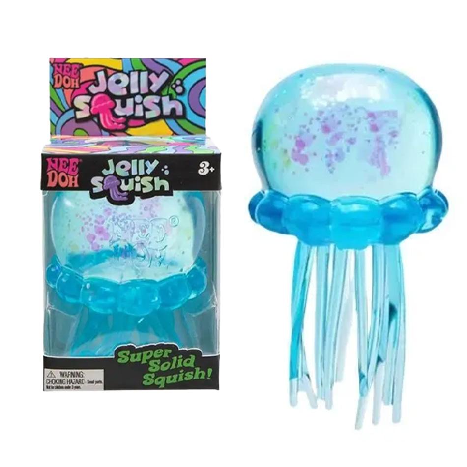 Nee Doh Jelly Squish-Super Solid Squish Stress Ball, Glitter Filled Jellyfish Fidget Toy for Anxiety Relief, Soft Squeeze Sensory Toy for Kids Adults