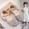 Girls Princess Shoes Shiny Crystal Ins Trendy Kids Sandals Mesh Lace Bows 2025 Summer New Girls Dance Shoes Elegant Hollowed-out