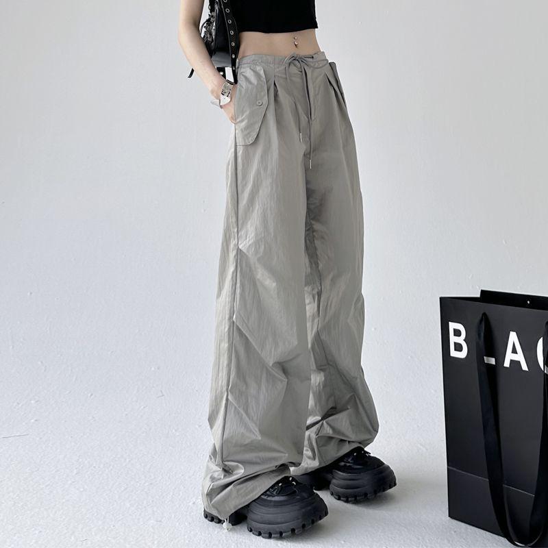 

Женские летние свободные брюки-парашют с широкими штанинами L серебряный серый