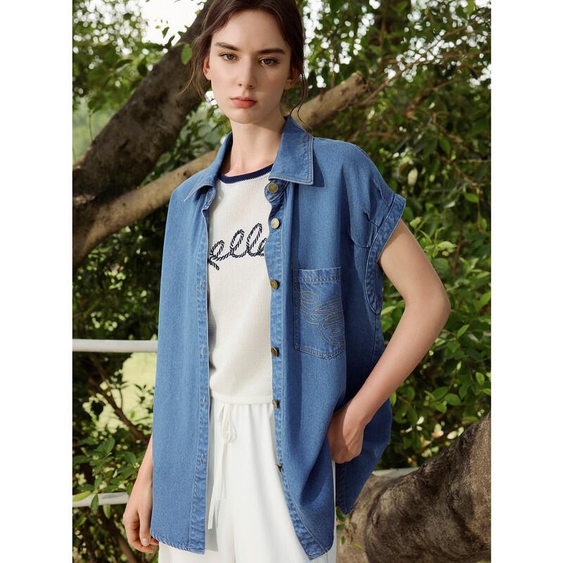 ELLE Women's Retro Lyocell Denim Fly Sleeve Jacket