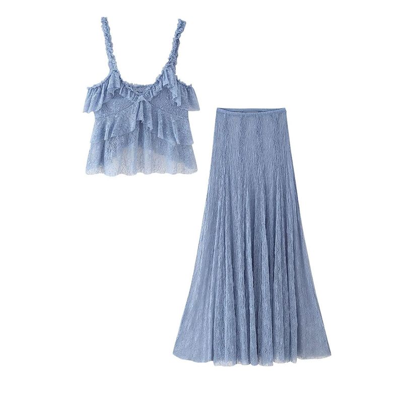 Kaslead New Arrival Women's Clothing Fashion Style Lace Laminated Decoration Tops Skirt 1058155 1058157