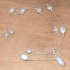 Necklace Moonstone Feceted Gemstone HandmadeAntique Silver Jewelry 35''