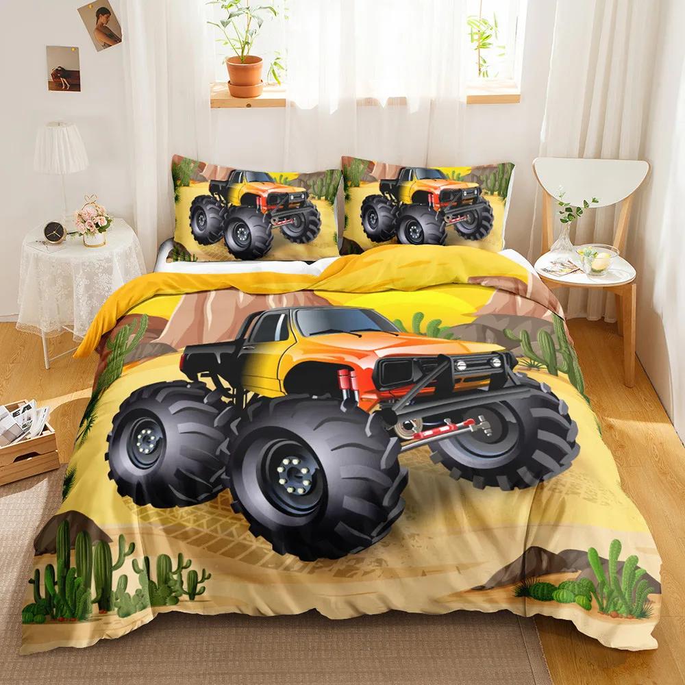 Truck Duvet Cover Set Blue Equipment Trucks Duvet Cover Full Boys Gifts Bedding Set Polyester Comforter Cover Kids Cartoon Car