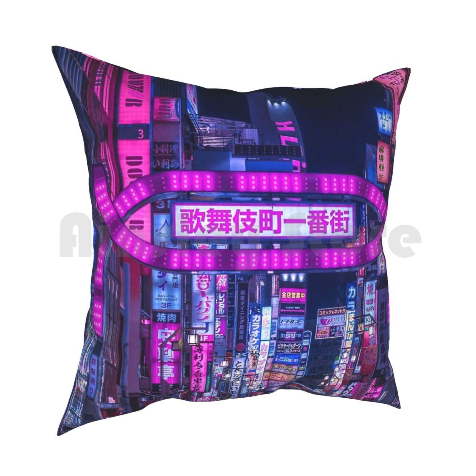 Kabukicho GateVertical Pillow Case Printed Home Soft Throw Pillow Shinjuku Pink Jewel Aesthetic Taxi Urban Neon Night 30x30cm 12x12in