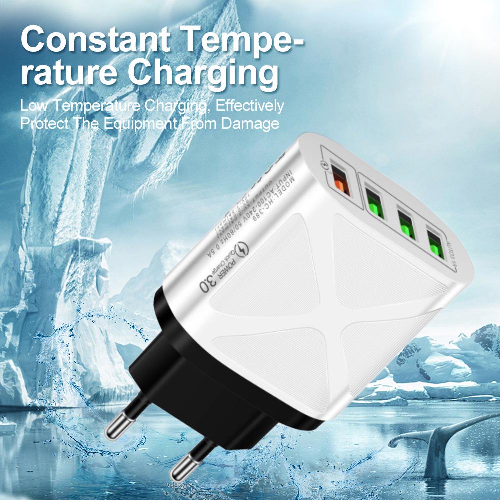 4-Port USB Fast Charger 5V/9V/12V QC3.0, European/American/British/Australian Standards, New Model