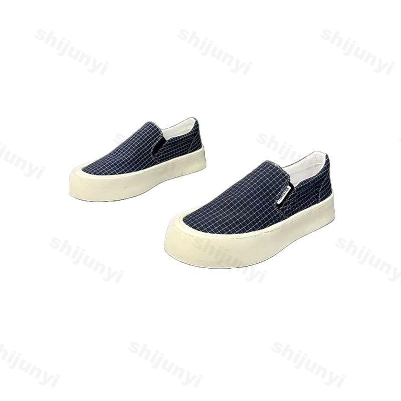 Men's Fashion Canvas Shoes 2025 Low-Top Thick-Heeled Slip-On Driving Lazy Shoes Casual Round Toe Breathable Summer Rubber Sole