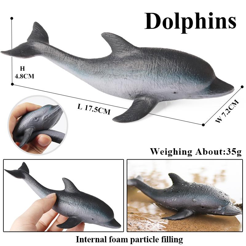 Oenux Sea Life Animals Soft Shark Whale Dolphin Squid Pufferfish Crab Model Action Figures Anti Stress Relief Toy Kids Gift