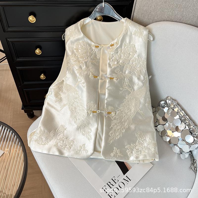 

Жилет жилет женский 2025 новый вышивка высококлассный придворный стиль универсальный жилет XXXL [Recommended 138-75kg]