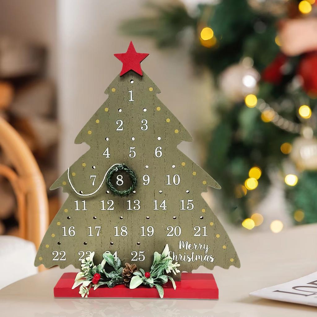 Christmas Countdown Rustic Wooden Advent Calendar Tabletop Vine Wreath Xmas Tree Holiday Decor Christmas Advent Calendar