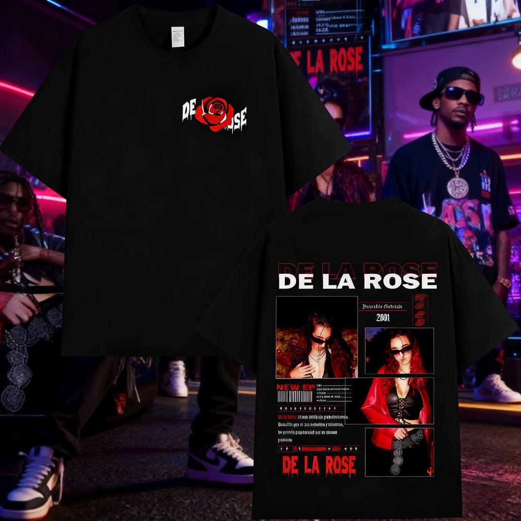 2025 Summer De La Rose Album Trendy Double Sided Print Tshirt Mens High Quality Oversized 100 Pure Cotton Printed Tshirt Y2k