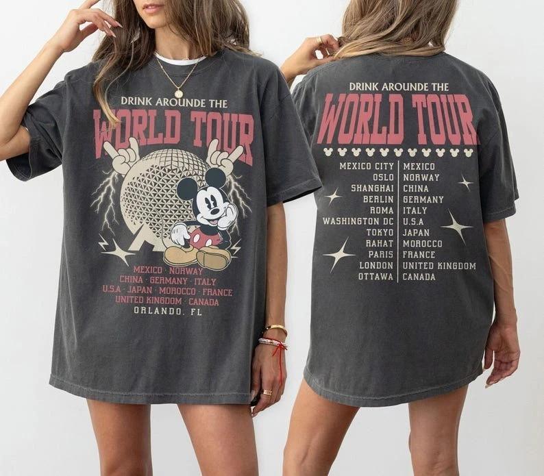 Retro Epcot World Tour 2 Sided Shirt, Drink Around The World Shirt S