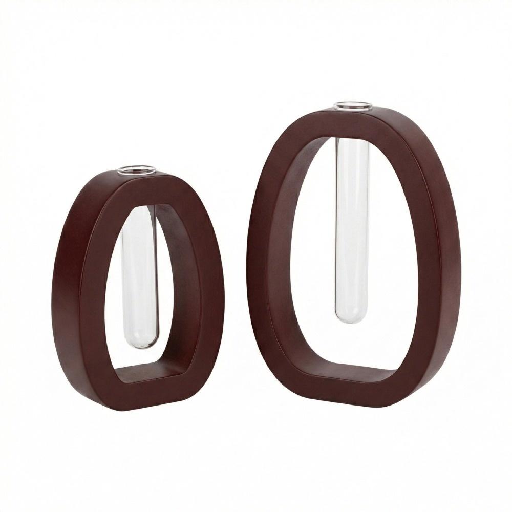 Wooden Hydroponic Flower Vase Home Decoration Desk Ornaments Glass Tube Vase Creative Design Minimalist Flower Holder