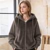 Autumn and Winter Cotton Clothes Plush New Thermal Hooded Splicing Short Jacket Thin Knitted Sleeves Versatile Cotton-padded Women