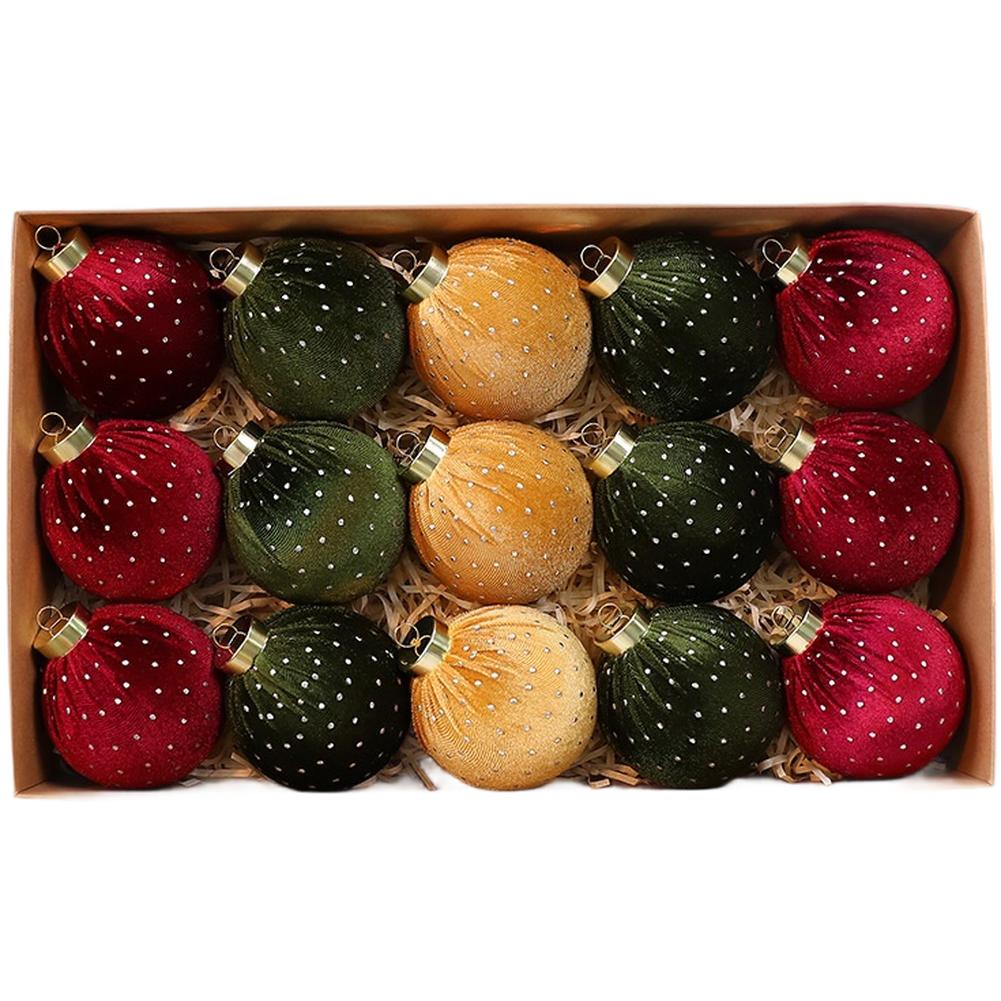 Christmas Tree Ornaments Set, 8cm Soft Velvet Fabric Ball Decorations, Handmade Holiday Décor For Wreaths And Home Displays