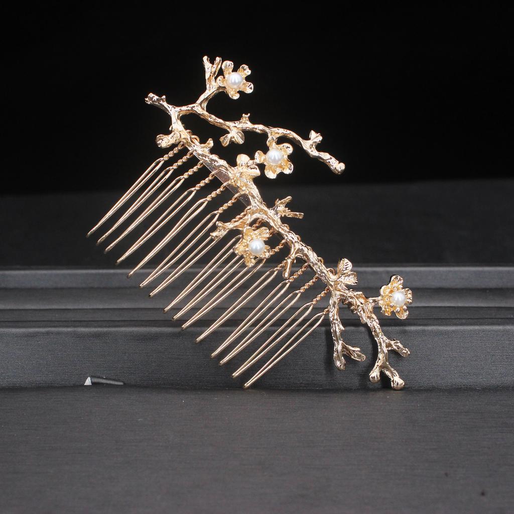 Trendy Handmade Wedding Hair Comb Leaf Flower Bridal Hairpins Pearl Head Jewelry Girls Hair Accessories Hairstyle Design Tools