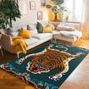 Retro Artistic Tiger Pattern Vintage Inspired Floral Motif Decorative Border Living Room Bedroom Home Decoration Carpet Mat Rug