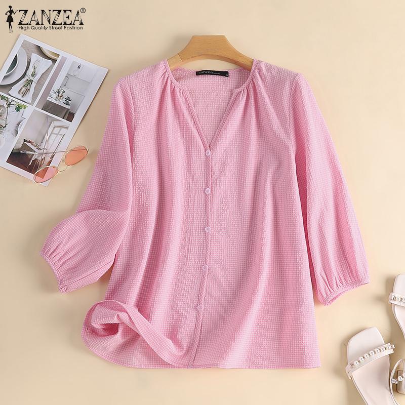 

ZANZEA Женские повседневные летние рубашки с V-образным вырезом