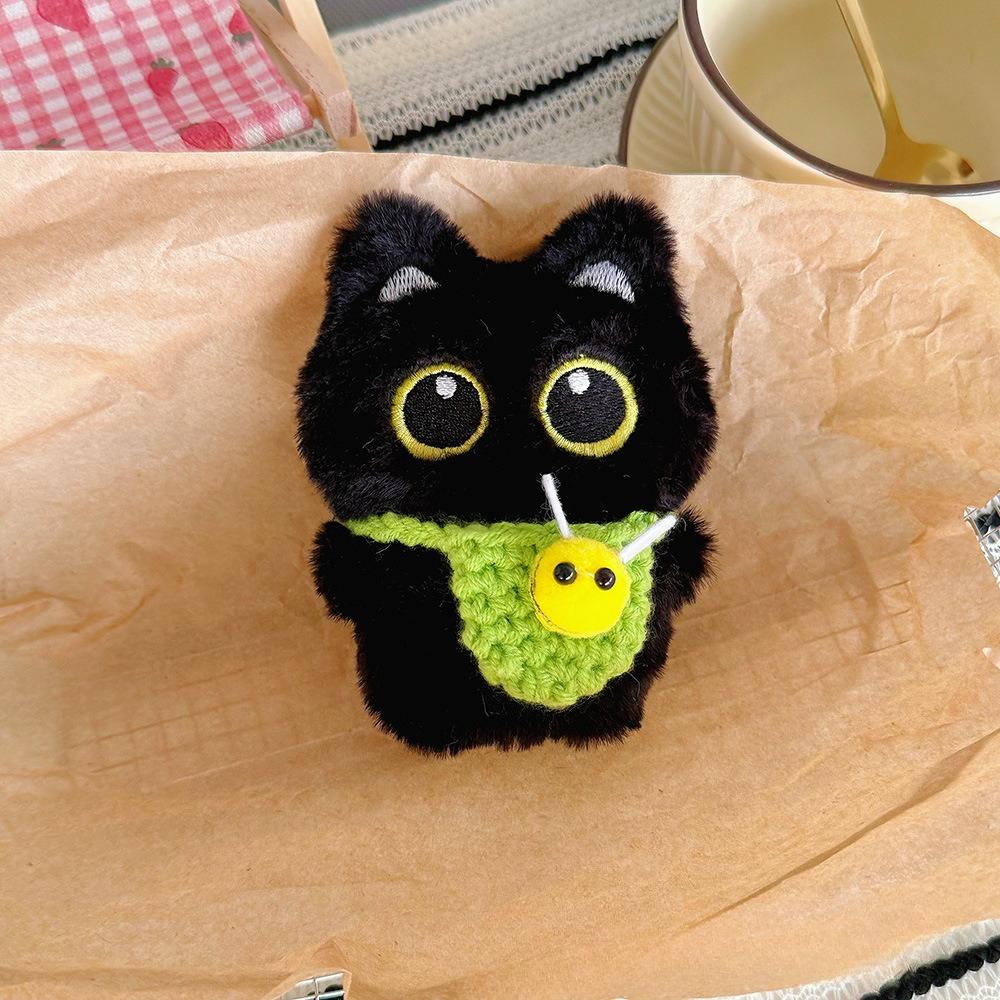 Popular Squeak Cute Hug Little Fish Big Eyes Black Cat White Cat Pendant Plush Doll Pendant Keychain Perfect Gift