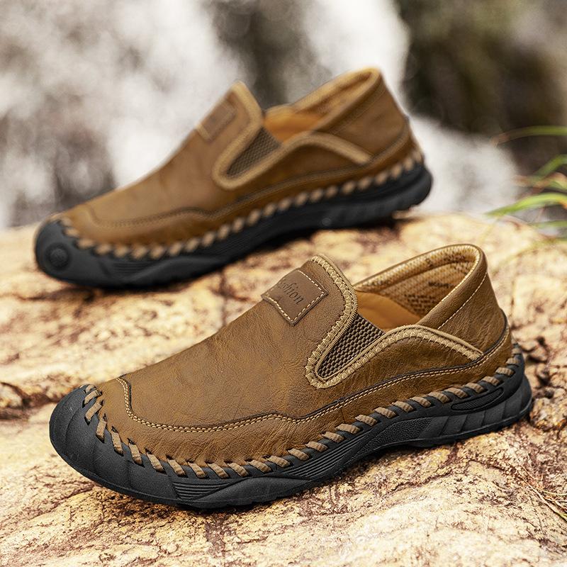 

Amazon plus size fall and winter leather plus size breathable loafers casual men s leather shoes Tigu Goodyear handmade men s shoes 38 хаки