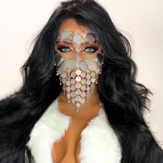 Yousheng Belly Dance Metal Coins Tassel Face Chain Women Masquerade Cosplay Masque Veil Halloween Dance Party Stage Hair Accessories
