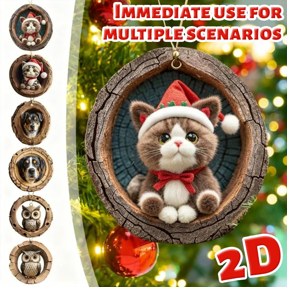 Cute Animal Christmas Ornament 2D Nimal Raccoon Owl Ornaments Car Bunny Decoration Squirrel Hedgehog Wildlife Bird Hanging E6U3
