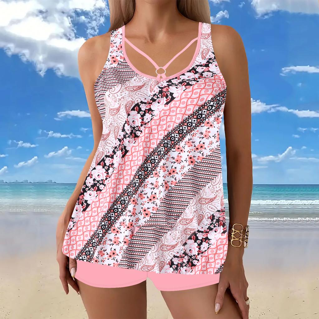 Women's Halter Complex Patterns Print Bikini Tankini Swimsuit