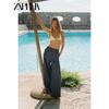 Zaprha2025 Summer New Linen Blend Button Decoration High Waist Drape Wide Leg Casual Trousers 7935785