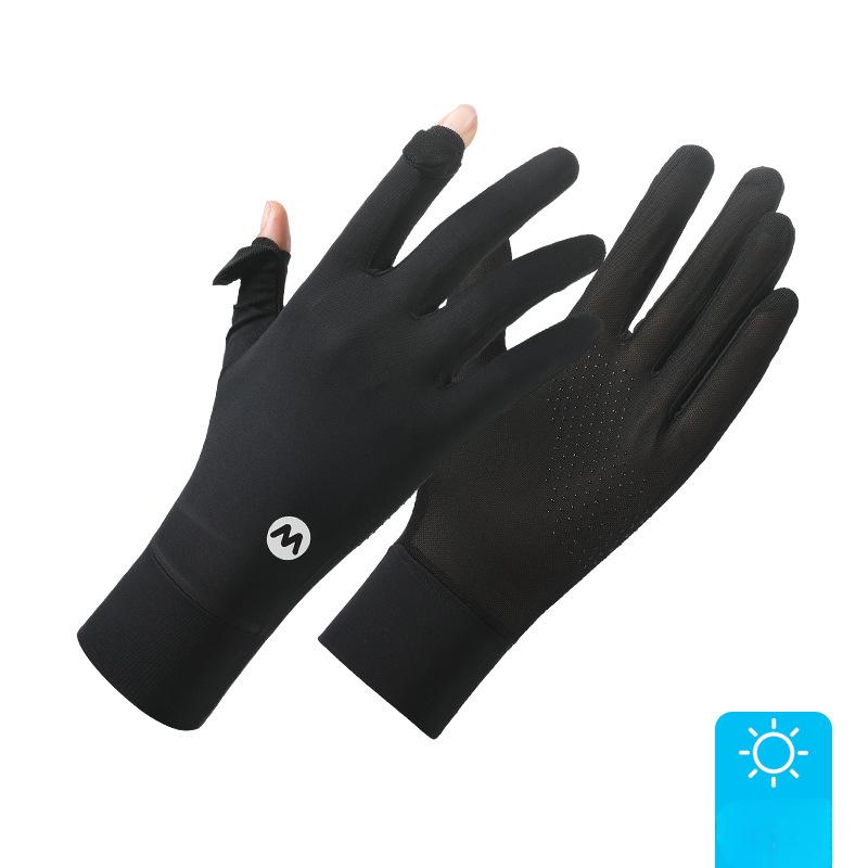 Ice Silk Sunscreen Gloves for Women In Summer Thin UV Proof Driving Special Finger Exposed Anti Slip Touch Screen Riding Electric Bike