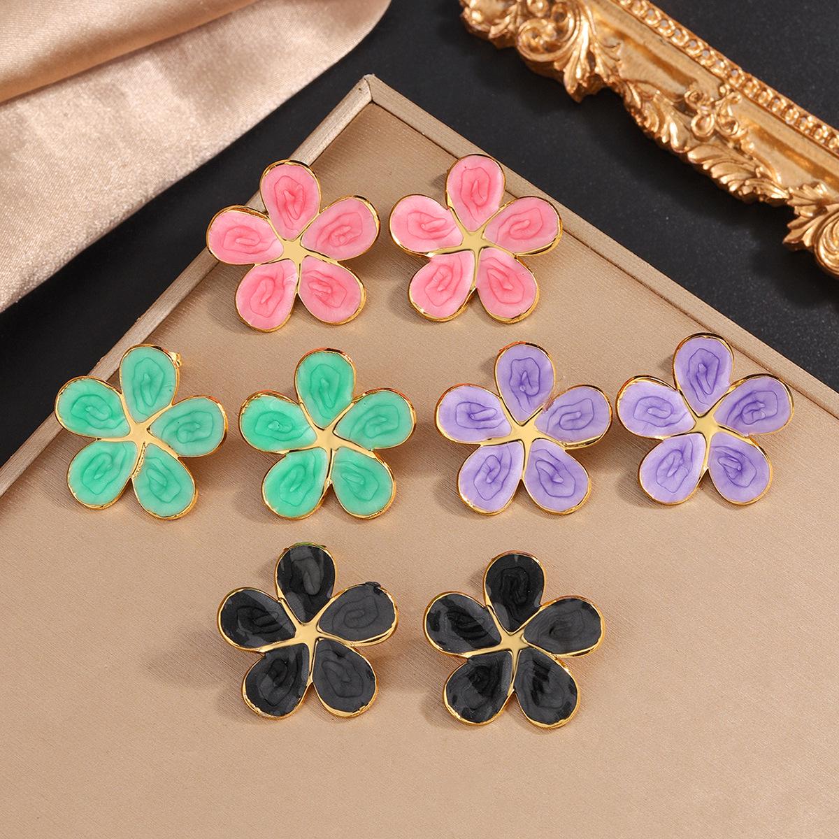 Bohemian Strawberry Flower Drop Oil Earrings - Light Luxury Women s Stainless Steel Jewelry