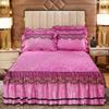 1pc Bed Skirt + 2pcs Pillowcase, Luxury Embossing Velvet Bedspread King Queen Size Romance Embroidery Lace Short Plush Bed Skirt