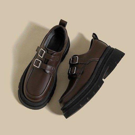 Small leather shoes women's British style new spring and autumn single shoes with platform black women's shoes