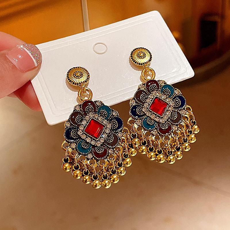 Pendientes de Carrillón de Viento de Perla y Cristal de Aguja Plateada Vintage
