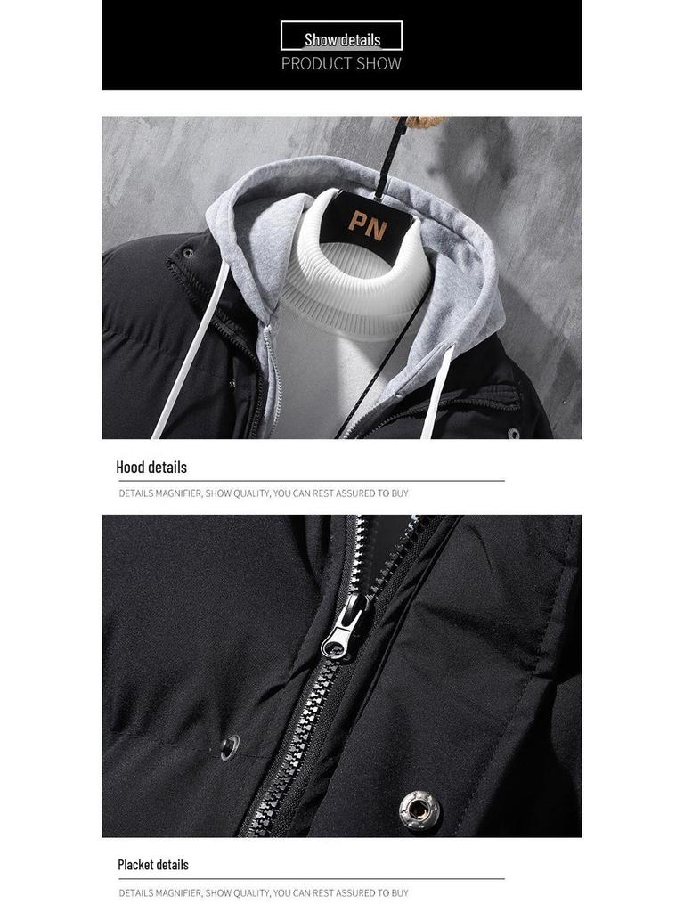 2025 Herren Baumwolljacke im Faux-Zweiteiler-Look: Verdickte, Kapuzen-Winteroberbekleidung mit Plüschpolsterung