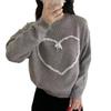 Womens Loose Knit Pullover Sweater With 3D Heart Round Neck Long Sleeve Casual Top Winter