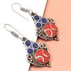 Tibetan Turquoise Coral Red Earrings Nepali Tribal 12gms 1.5" 1.6" Chunky Gift