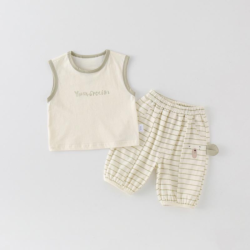 Boys Pure Cotton Summer Sleeveless T-shirt & Striped Shorts Set for Infants & Toddlers, Breathable Two-Piece, Class A, 2026 73cm