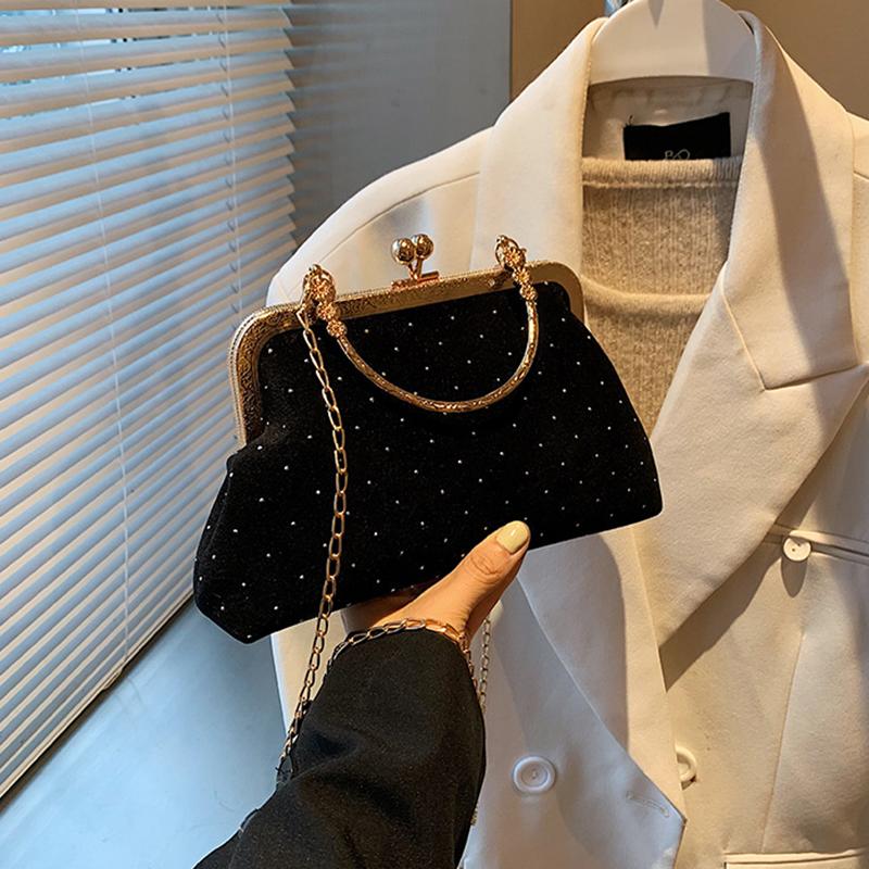 

Роскошный дизайн женский вечерний клатч для ужина, маленькая сумка на плечо с клипсой, женские сумки, ретро женская сумка через плечо на цепочке 22.5x6x14cm чёрный