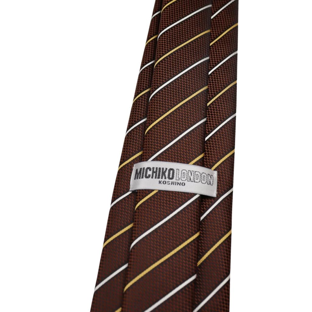 Wrinkle-resistant, bonded fabric with lining for added volume. Made in Japan. MICHIKO LONDON KOSHINO brand tie. Striped pattern, 100% silk, unisex.