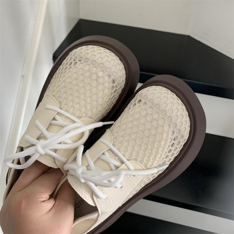 British style platform loafers women's 2025 spring and autumn new mesh breathable small leather shoes, two single shoes on one foot