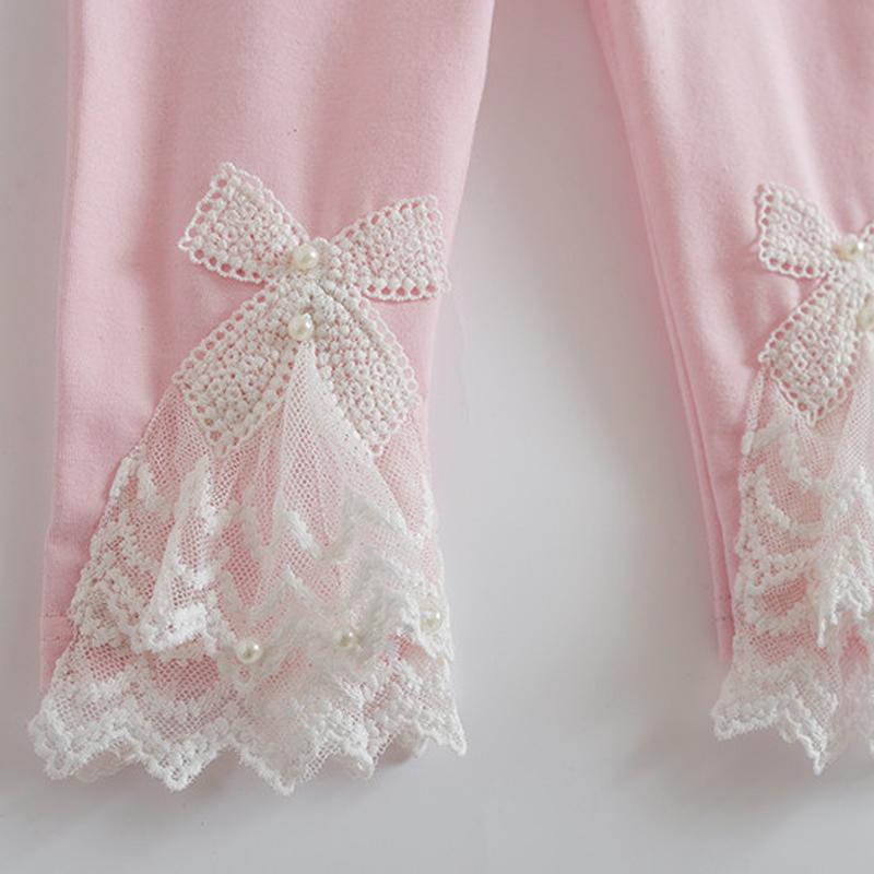 YUBAOBEI Girls Calf-length Leggings Baby Girl Mesh Spliced Pants Bow Lace Candy Color Skinny Leggings