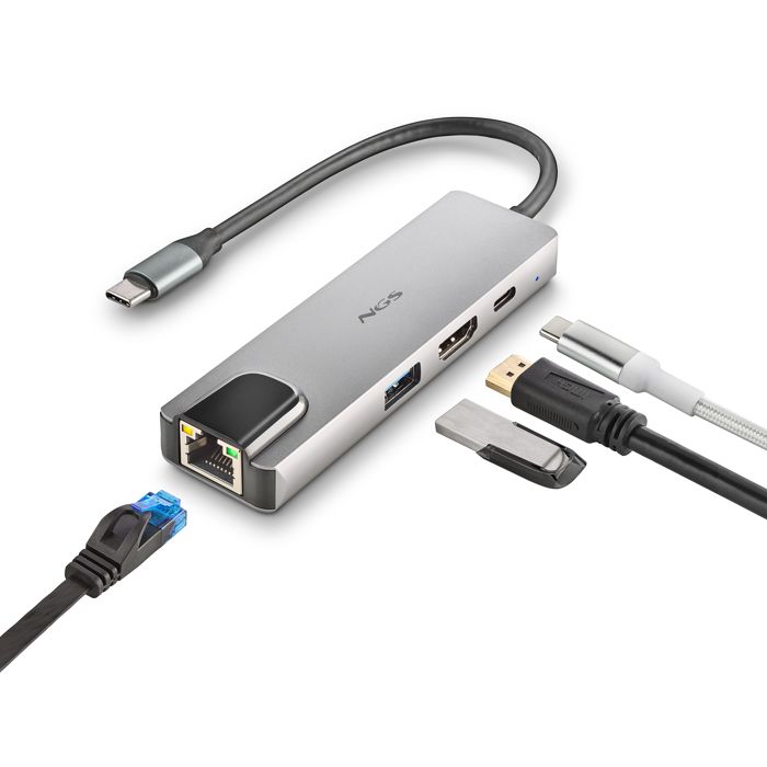 NGS Wonderdock Supra : Adaptateur multi-port USB-C ultraléger, USB 3.0, RJ45, USB-C PD, HDMI, Plug &amp; Play