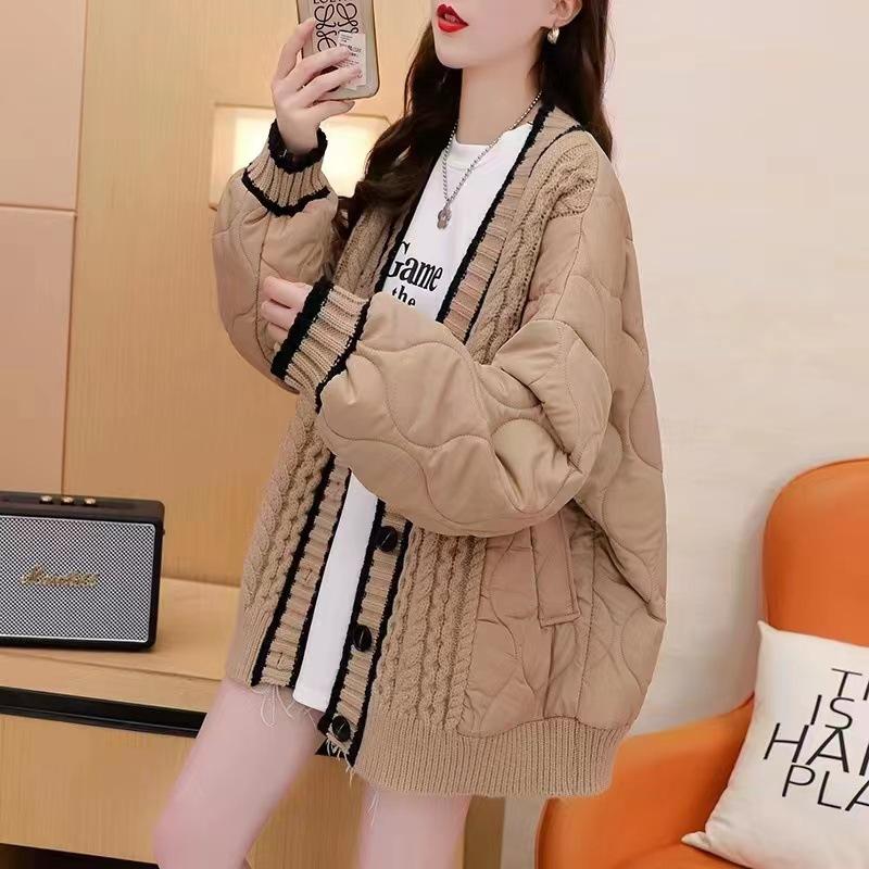 Autumn and winter new fashion temperament cotton plus color matching knitted sweater cardigan jacket women
