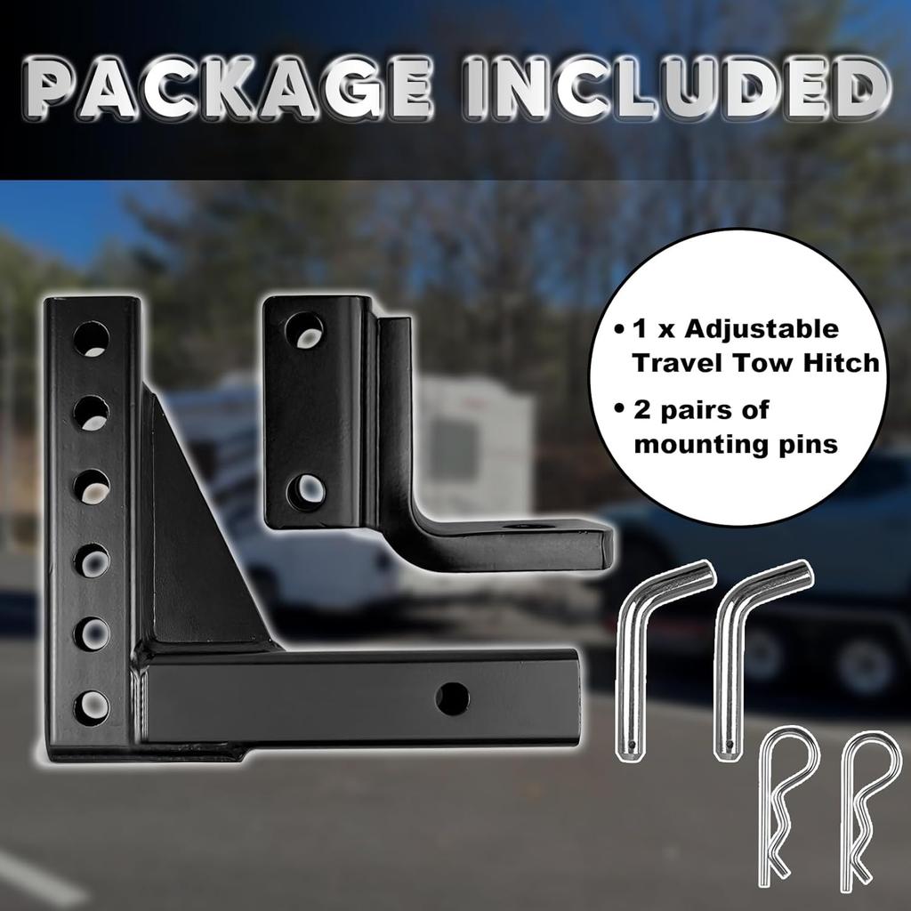Class 3 Trailer Hitch Ball Mount, 8-Position Adjustable, 2' Receiver, 5000 Lbs Capacity, Includes Pins & Hole