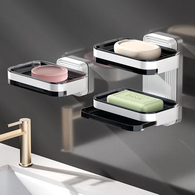 Wandmontierte Doppelschichtige Seifenbox Badezimmer Seifenablage Stanzfreies Badezimmerregal Schublade Abtropfhalter Schwamm Aufbewahrungsbox