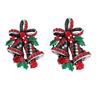 Vintage Christmas Bowknot Double Bells Brooch Pins with Green Leaves and Colorful Rhinestones Creative Gift Suit c Corsage for Women